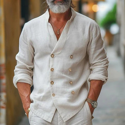 Men's Linen Shirt Elegant Double-Button Summer Top