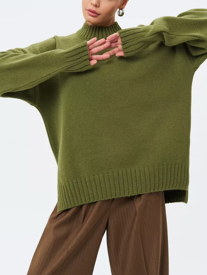 Oversized Ribbed Semi-High Collar Sweater