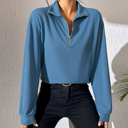 Casual Women's Cotton Dress Zipper V-Neck
