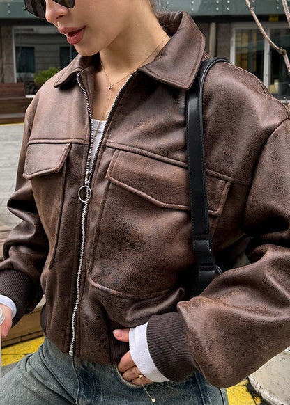 Ripstop Leather Jacket Trendy Vintage Style
