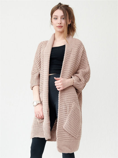 Oversized Cardigan Open Front Large Pockets