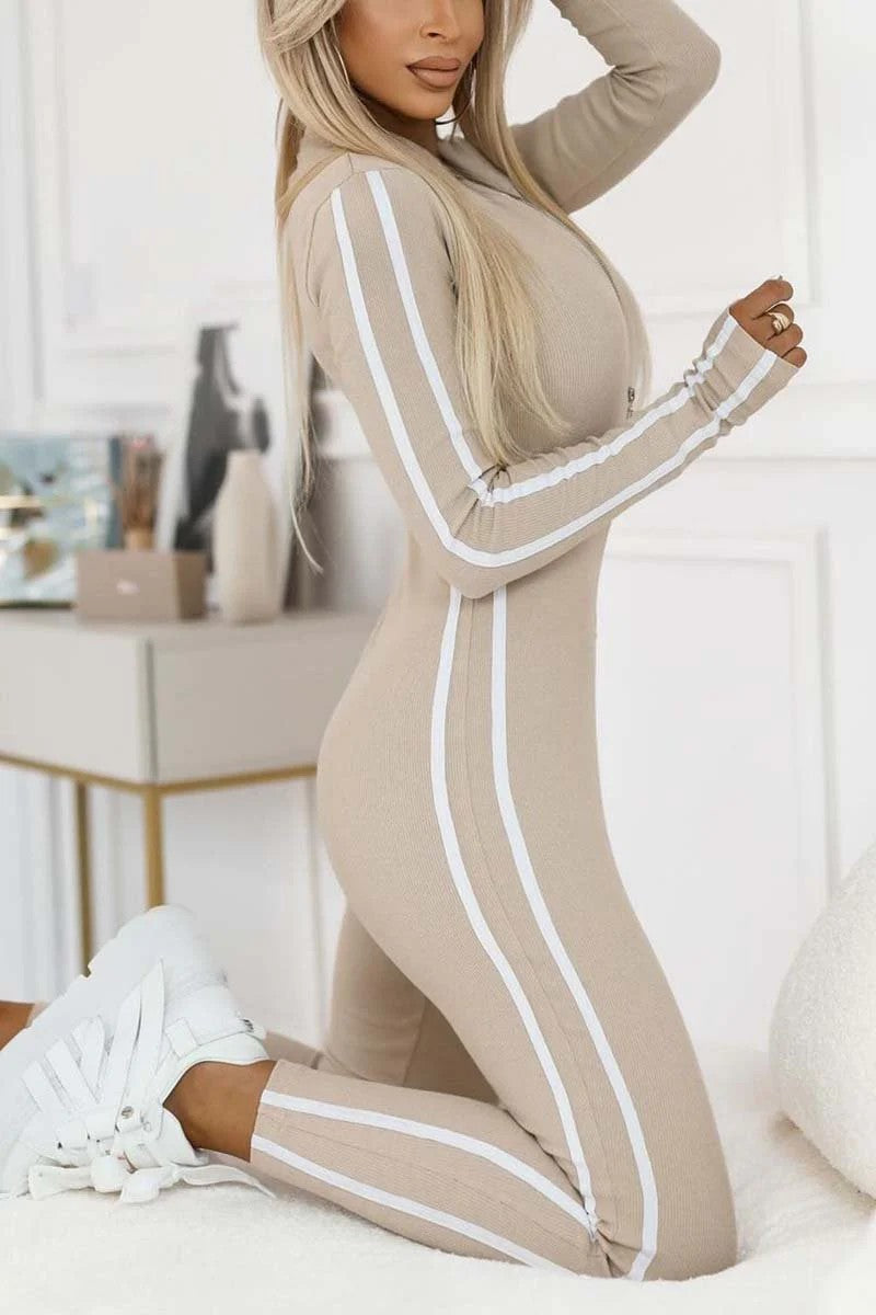 Women's Long Sleeve Striped Sports Bodysuit
