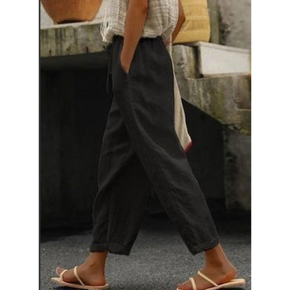 Women's Linen Trousers Comfortable Elastic with Pockets