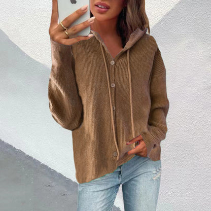 Women's Cardigan Hood Button Placket Elegant Outerwear