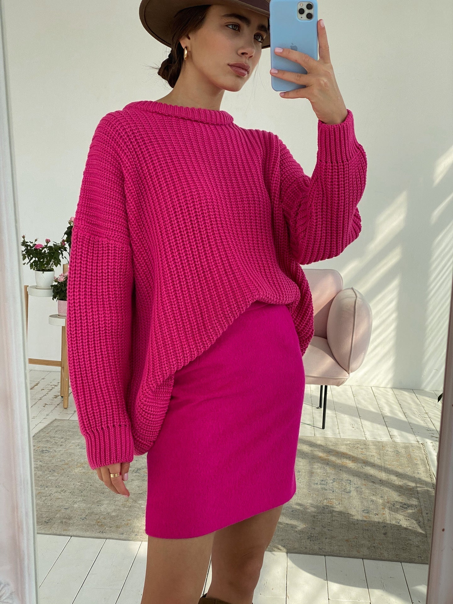 Large Cardigan Rib Knit Relaxed Design