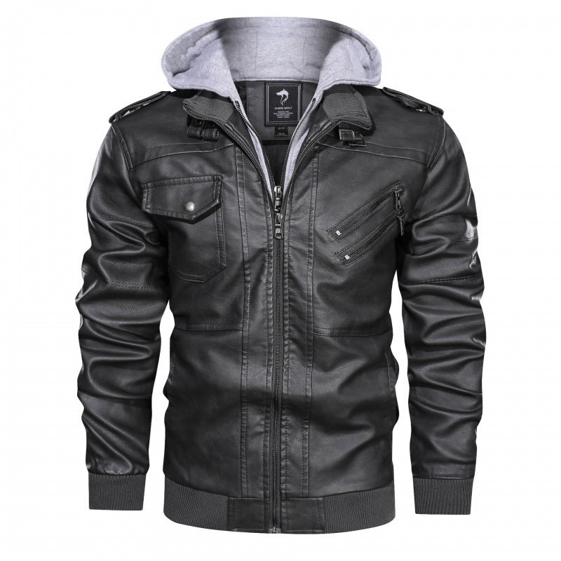 Men's Modern Leather Jacket Detachable Hood