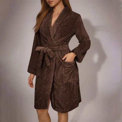 Soft women's bathrobe with belt and pockets