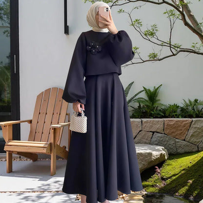 Women's Elegant Maxi Dress Floral Print Puff Sleeves