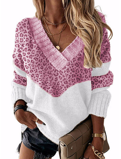 Damen stylischer Pullover Leopardenmuster Trendig - IdealeKleiden