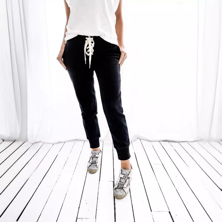 Damen Jogginghose Bequem Elastisch Mit Seitentaschen - IdealeKleiden