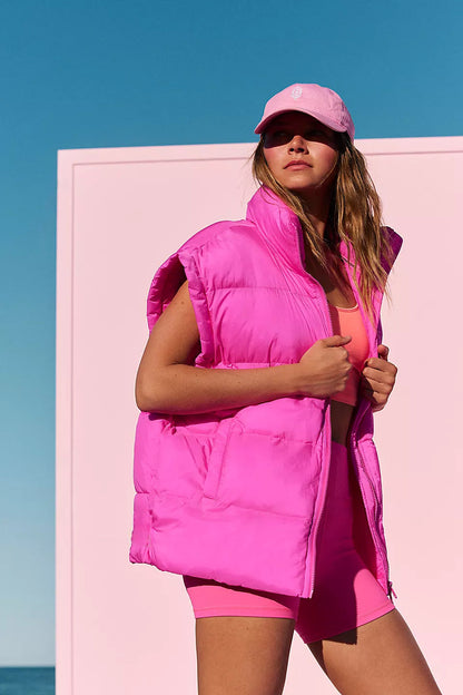 Women's Quilted Vest Woolly Winter Jacket With Collar And Pockets