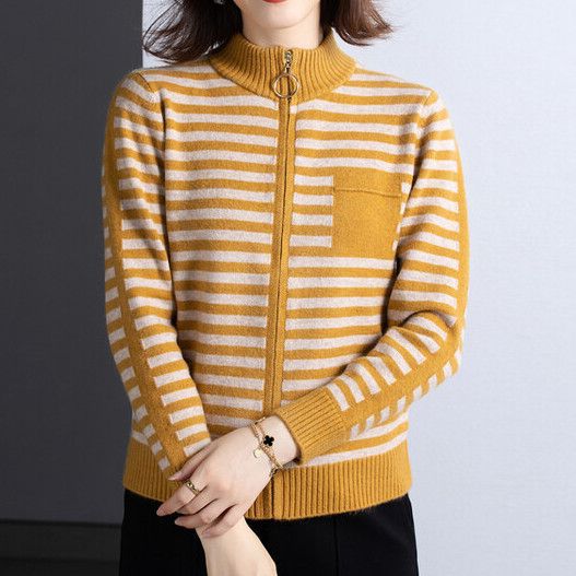 Women's Knitted Jacket Stand-Up Collar Zipper Elegant Outdoor Jacket