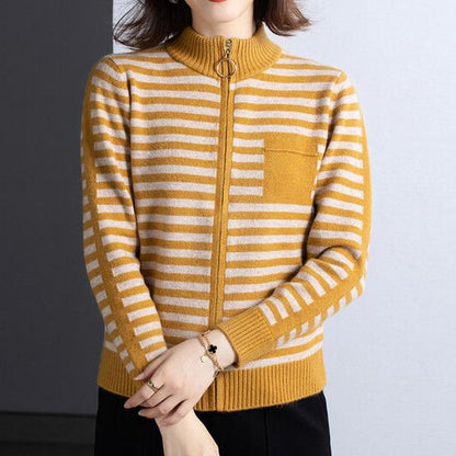 Women's Knitted Jacket Stand-Up Collar Zipper Elegant Outdoor Jacket