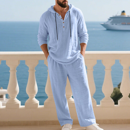 Men's Linen Hoodie Set Comfortable With Pockets