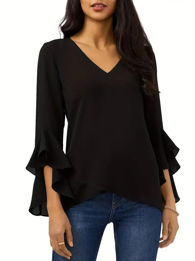 Women's Elegant V-Neck Ruffle Blouse