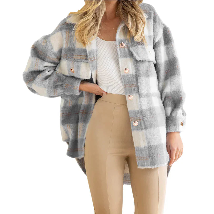 Stylish Women's Plaid Wool Coat Long Winter Coat