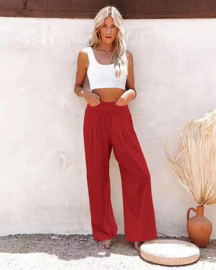 Damen Leinenhose Bequem Weit Geschnitten Sommerhosentyp