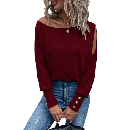Women's Off-Shoulder Top with Buttons Elegant Design