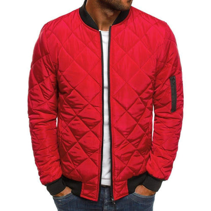 Men's Quilted Jacket Warm Elastic Zipper Pockets