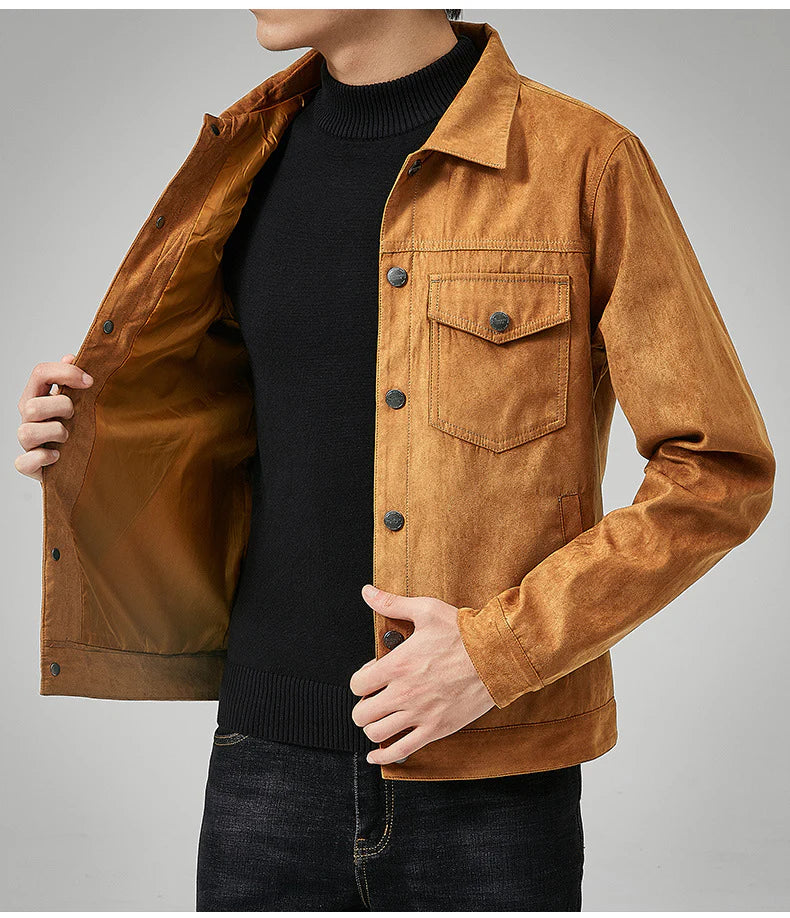 Herrenjacke Kunstleder Elegant mit Knöpfen und Brusttasche - IdealeKleiden