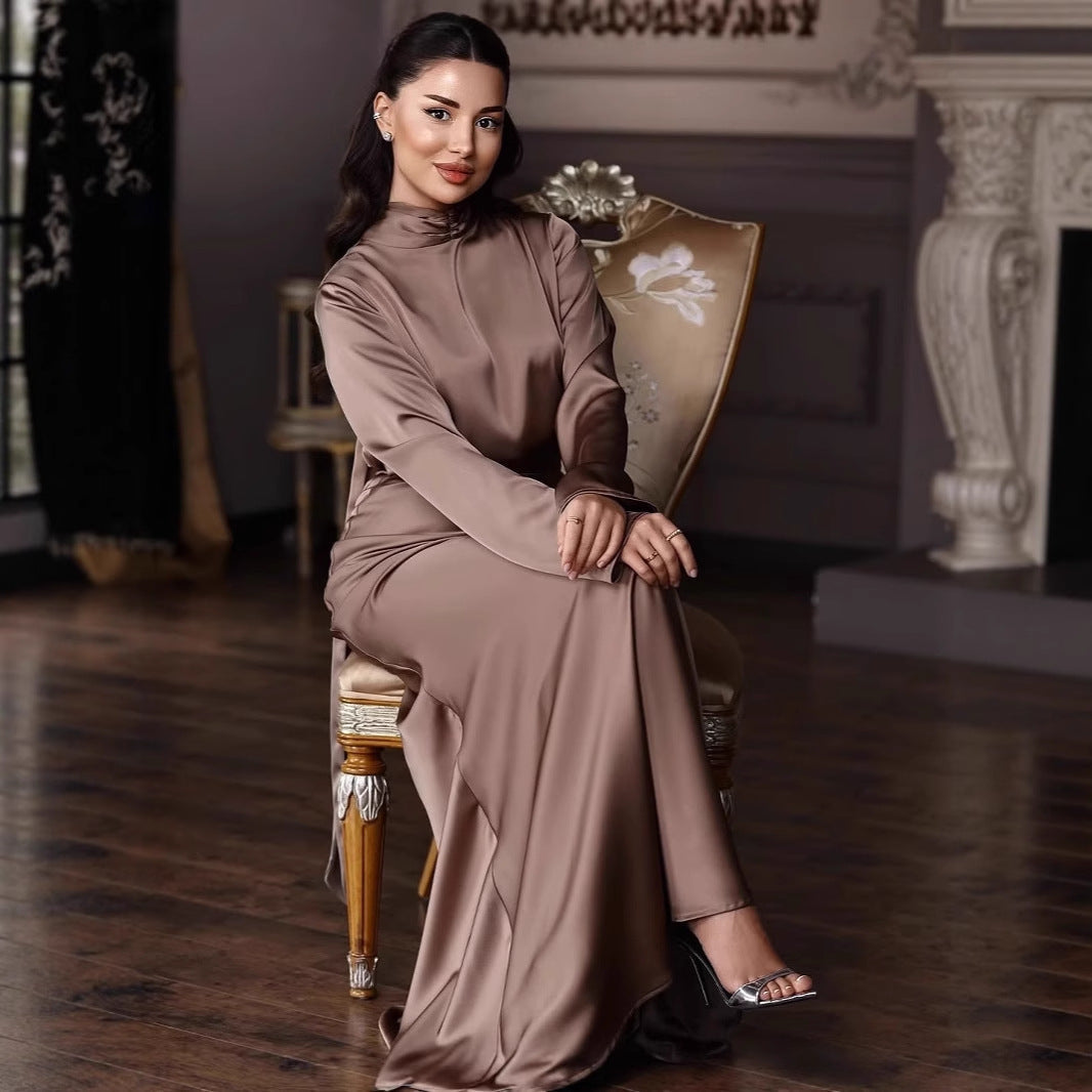 Elegantes Abendkleid Damen Lang Bodenlänge Hochgeschlossen - IdealeKleiden