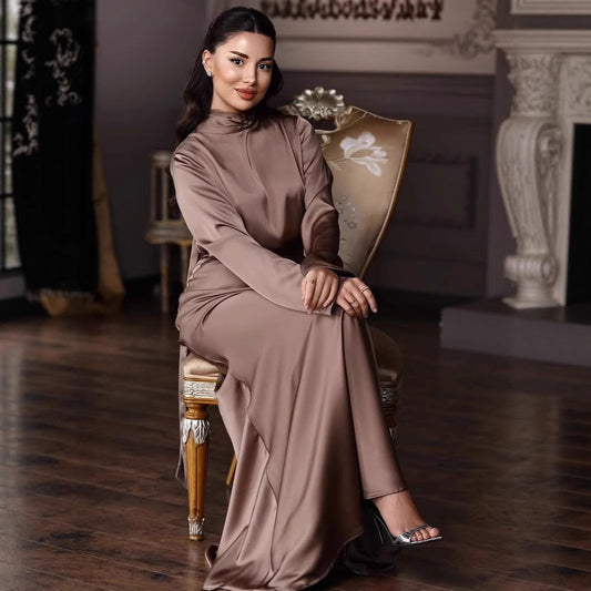 Elegantes Abendkleid Damen Lang Bodenlänge Hochgeschlossen - IdealeKleiden