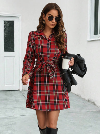 Women's Checked Shirt Dress Elegant Design