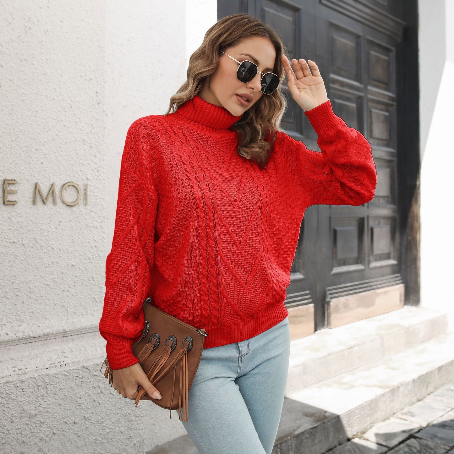 Women's Cable Knit Turtleneck Sweater Elegant Women's Clothing