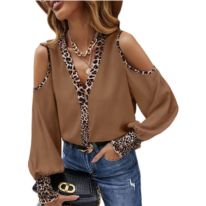 Women's Blouse Elegant Animal Print Cut-Out Design
