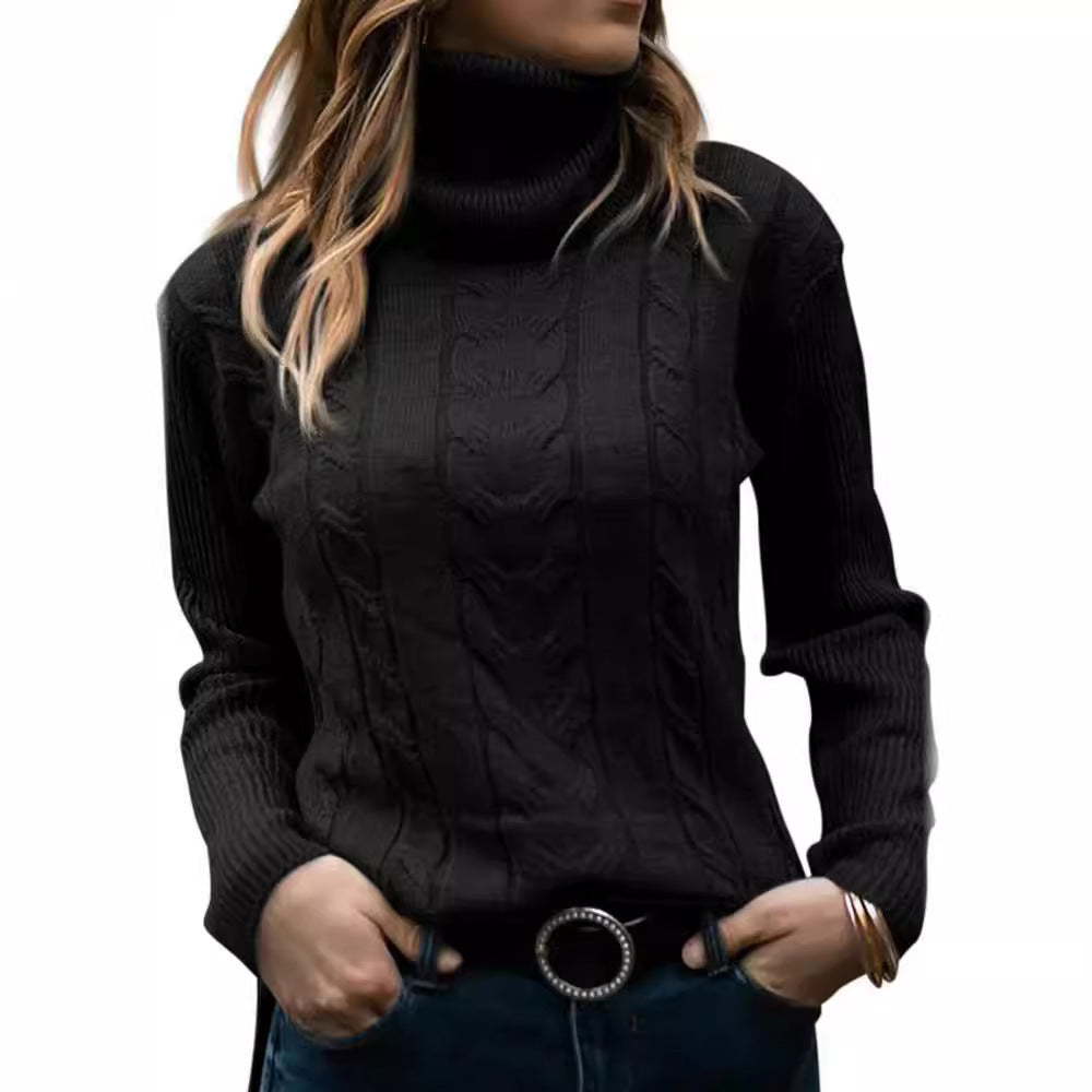 Women's Knitted Jumper Stand-up Collar Cable Knit Elegant