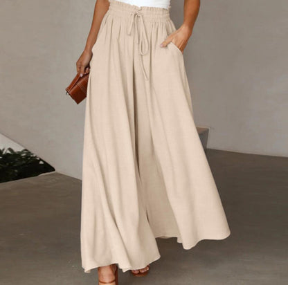 Women's Elegant Wide-Leg Trousers with Elastic Waistband and Pockets