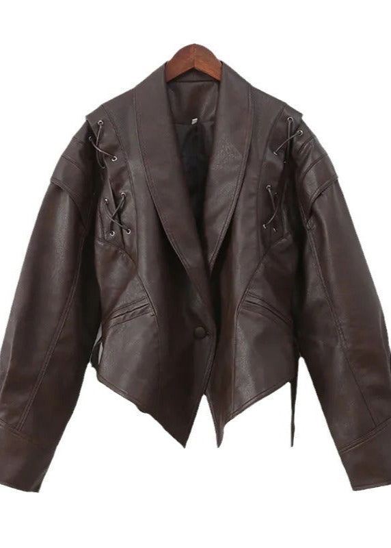 Stylish Women's Faux Leather Lace-Up Blazer