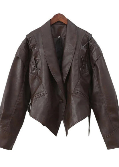 Stylish Women's Faux Leather Lace-Up Blazer