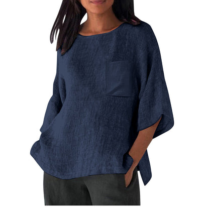 Women's Linen Top with Chest Pocket Summer Clothing