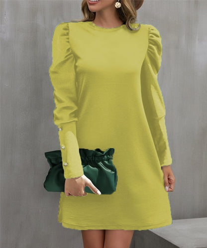 Women's Mini Dress Round Neck Elegant Puff Sleeve Dress