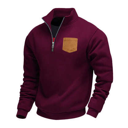 Men's Modern Half-Zip Sweatshirt Chest Pocket
