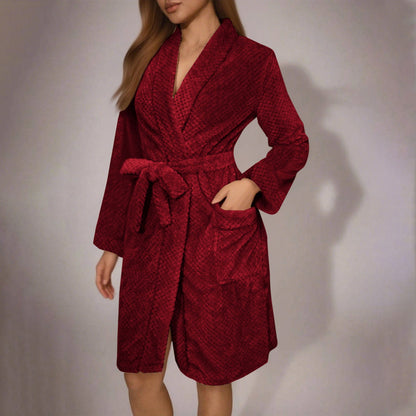 Soft women's bathrobe with belt and pockets