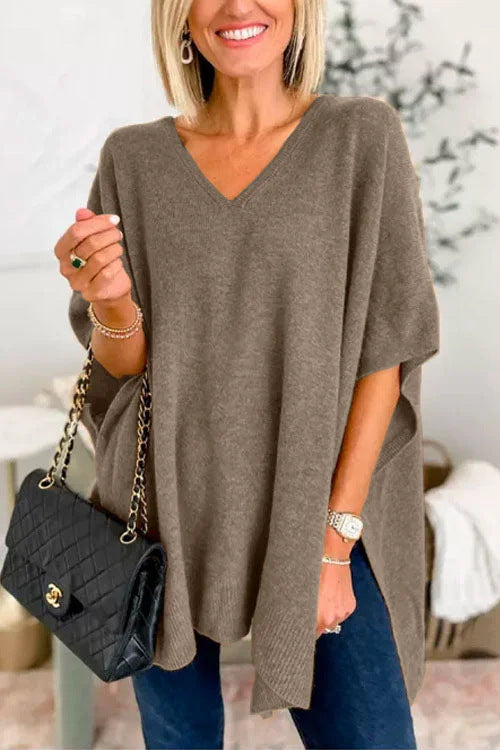 Women's Knitted Poncho Casual V-Neck Oversized