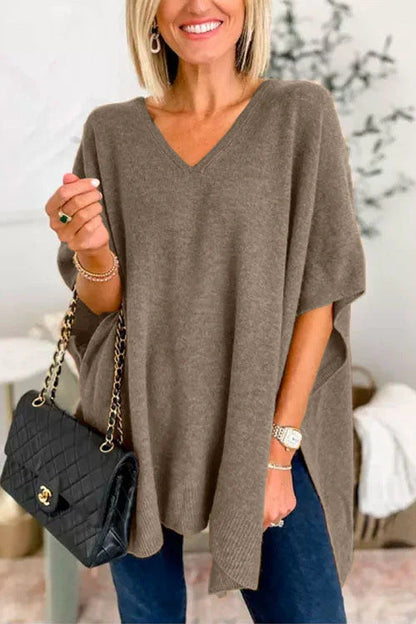 Women's Knitted Poncho Casual V-Neck Oversized