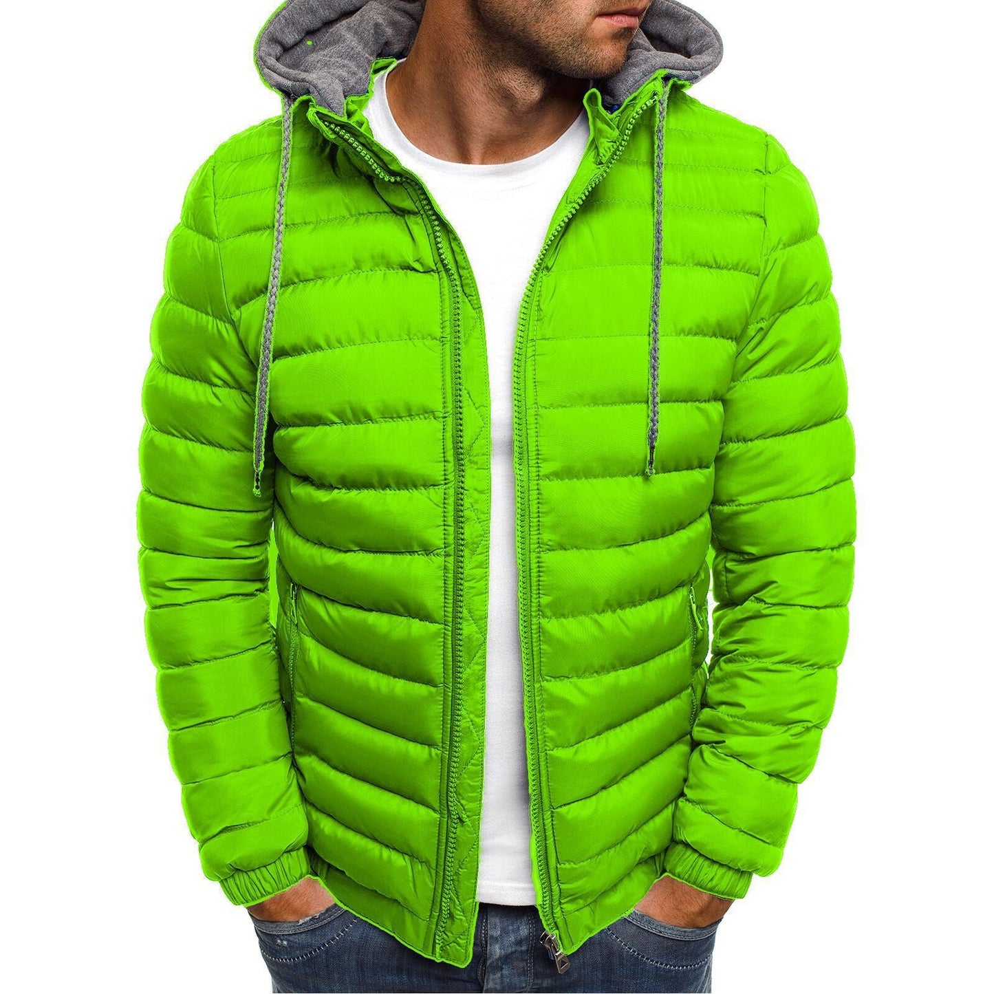 Men's Quilted Jacket Windproof Hood