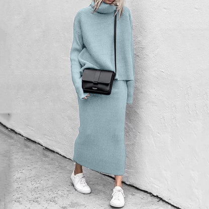 Women's Turtleneck Sweater & Knit Skirt Set