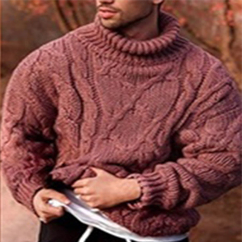Men's High-Neck Cable Knit Sweater Elegance