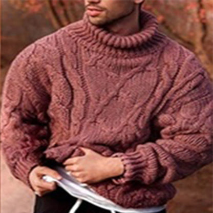 Men's High-Neck Cable Knit Sweater Elegance