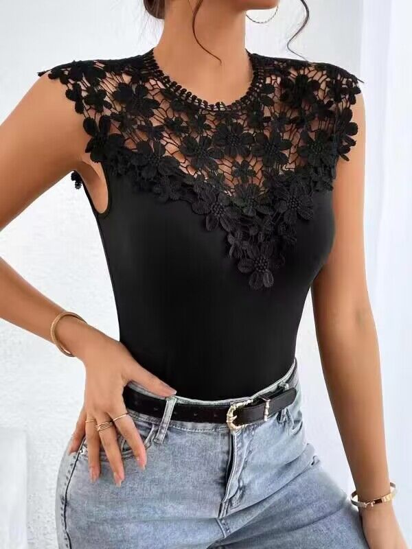 Women's Bodysuit with Lace and Fine Embroidery