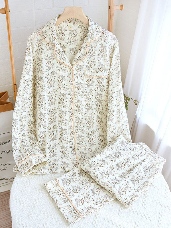 Women's Pajama Set Floral Button-Down Shirt