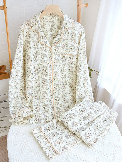 Women's Pajama Set Floral Button-Down Shirt