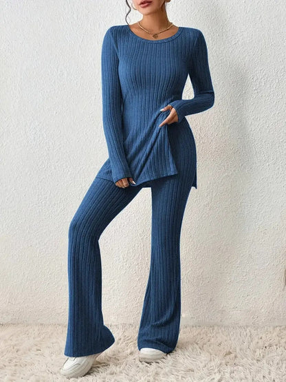 Women's Lounge Set Finely Ribbed Long-Sleeved Comfortable