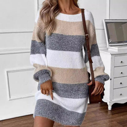 Women's Striped Plus Size Knitted Dress