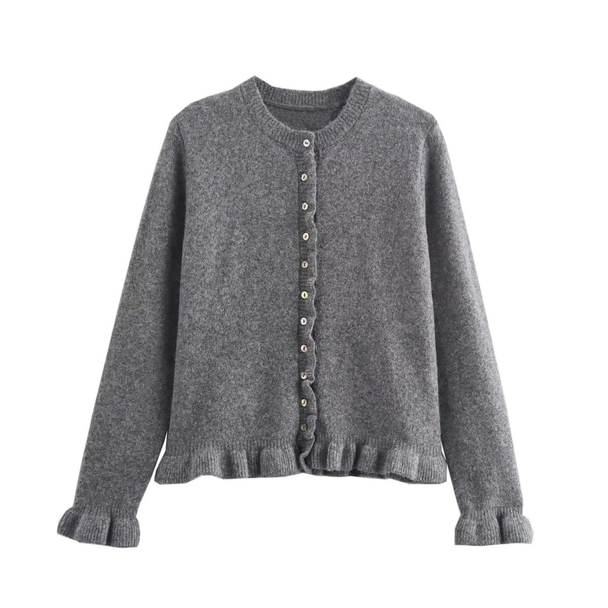 Women's Cardigan Elegant Ruffle Hem Button Closure