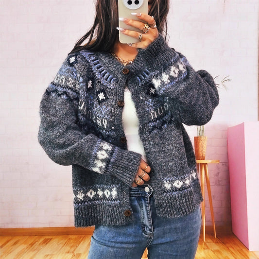 Damen Strickjacke Bunt Nordisch Großzügig - IdealeKleiden